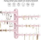 6-Tier Wall Jewelry Organizer Wall Mounted Jewelry Organizer Earring Holder Wall Mount Hanging Necklace Organizer Jewelry Hanger Hanging Necklace Holder Organizer Display (Pink)