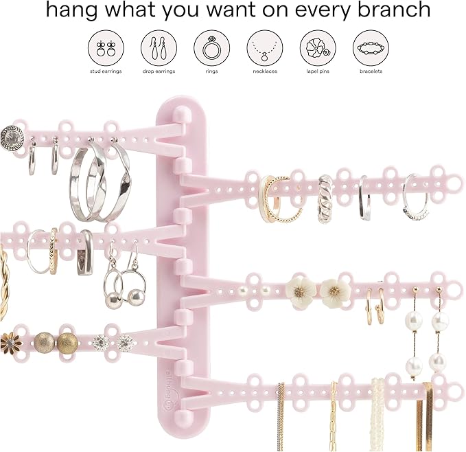6-Tier Wall Jewelry Organizer Wall Mounted Jewelry Organizer Earring Holder Wall Mount Hanging Necklace Organizer Jewelry Hanger Hanging Necklace Holder Organizer Display (Pink)