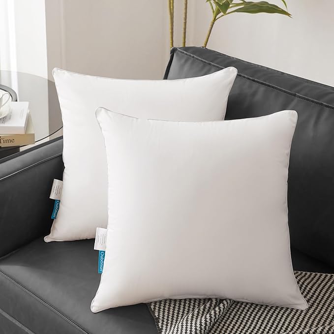 Oubonun 28 x 28 Euro Pillow Inserts with 100% Cotton Cover - Square Interior Sofa Decorative Throw Pillow Insert Set of 2 - White Couch Pillow