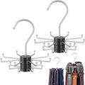NiHome 2-Pack Double-Layer Rotating Belt Hangers for Closet, 2-Tier Rotatable Belt Organizer, 16 Hooks w/Solid Wood 360° Swivel Belts Tie Organizer, Space-Saving Storage Rack for Scarves Bras Purses