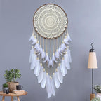 Large White Dream Catcher, Handmade Big Dream Catchers for Bedroom Wall Hanging Wedding Party Decor with a Greeting Card Gift (11.8 Inches in Diameter)