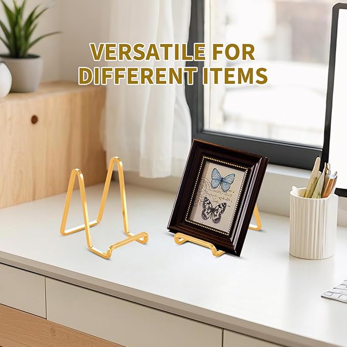 Plate Holder Easel Display Stand - 4.5 inch Metal Plate Stands for Display - Tabletop Picture Stand - Gold Iron Easels for Display Pictures | Photo Frames | Book | Decorative Plates | Plaque - 3 Pack