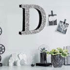 Qunclay 5.7" Silver Crystal Diamond Bling Letters Crushed Diamond Decoration Wooden Glitter Letter with Screw and Hooks Rhinestone Gift for Wedding Y2k Mcbling Bedroom Wall Decor (Letter D)