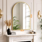Bathroom Mirror for Wall, 38x26 Inch Arched Mirror, Matte Gold Metal Framed Bathroom Vanity Mirror for Restroom Farmhouse, Anti-Rust, Tempered Glass, Hanging or Leaning