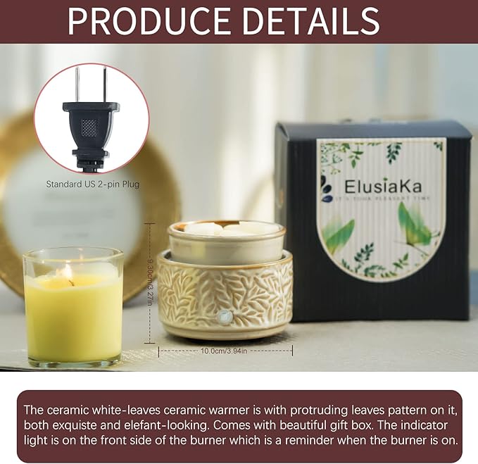 ElusiaKa Wax Melt Warmer 3-in-1 Electric, Ceramic Wax Burner for Scented Wax, Scented Wax Melter & Essential Oil Burner for Home Aromatherapy-Tan