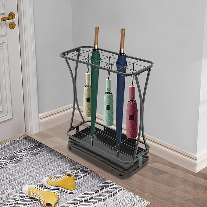Umbrella Holder with Removable Drip Tray - Umbrellas Stand Cane Walking Stick Holder, Entryway Decorative Metal Freestanding Rack Organizer for Home Office Office Hotel Entry Hallway