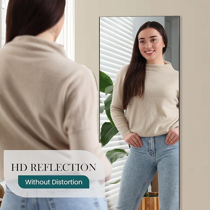 DUMOS 64"x21" Full Length Mirror, Full Body Mirror with Aluminum Alloy Thin Frame, Standing Mirrors with Leaning or Hanging, Suitable for Bedroom, Livingroom, Cloakroom, Black