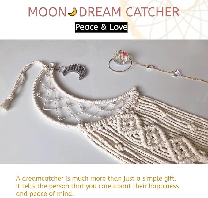 Dream Catchers, Moon Dream Catcher with Lights-Macrame Dreamcatcher Bedroom Wall Decor,Dream Catcher Girls Room Decor Teenager,Moon Gifts Dream Catchers for Boys Mom Women-Catcher Boho Wall Decor