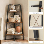 HOOBRO Corner Shelf, 3-Tier Corner Shelf Stand, 40” Tall Ladder Bookshelf, Industrial Corner Display Shelf Plant Stand for Living Room, Kitchen, Home Office, Rustic Brown BF143CJ01