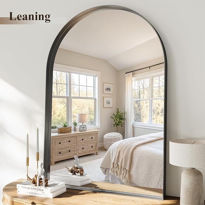 Arch Bathroom Mirror, 30"x40" Wall Mounted Vanity Mirror with Deep Frame, Tempered Glass Decor Mirror for Bathroom, Bedroom, Entryway and Living Room, Hanging or Leaning, Black