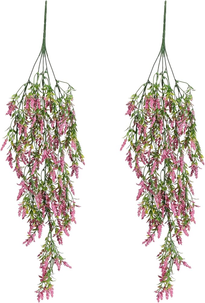 2 Pcs Artificial Lavender Teardrop Rattan, Spring Summer Front Door Hanging Floral Swags for Wall Basket Filler, Garden Home Easter Decoration-28.7in(Rose Red)