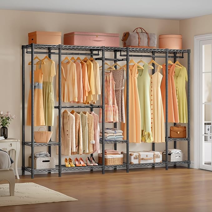 VIPEK V50 Extra Large Portable Closet Rack Bedroom Armoire Freestanding Wardrobe Closet, Heavy Duty Clothes Rack Multi-Functional Metal Clothing Rack for Hanging Clothes, Max Load 1300lbs, Black