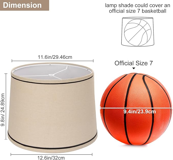 Drum Lampshades Set of 2, Medium Fabric Lamp shades for Table Lamps, Floor Lamps, Beige Linen Lamp shades 11.6" Top x 12.6" Bottom x 9.8" High Spider Fitter, Replacement Lampshades, Assembly Required