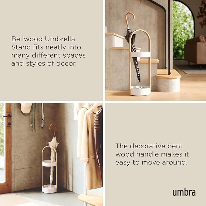Umbra Bellwood Umbrella Stand, Space-Saving Umbrella Stand, Great for the Front Door/Entryway, White Natural