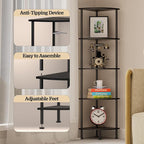 5-Tier Corner Shelf Stand, 52" Industrial Corner Display Rack for Living Room, Bookshelf, Tall Display Shelf, Plant Stand, Storage Standing Shelf for Bedroom, Bathroom, Kitchen, Black