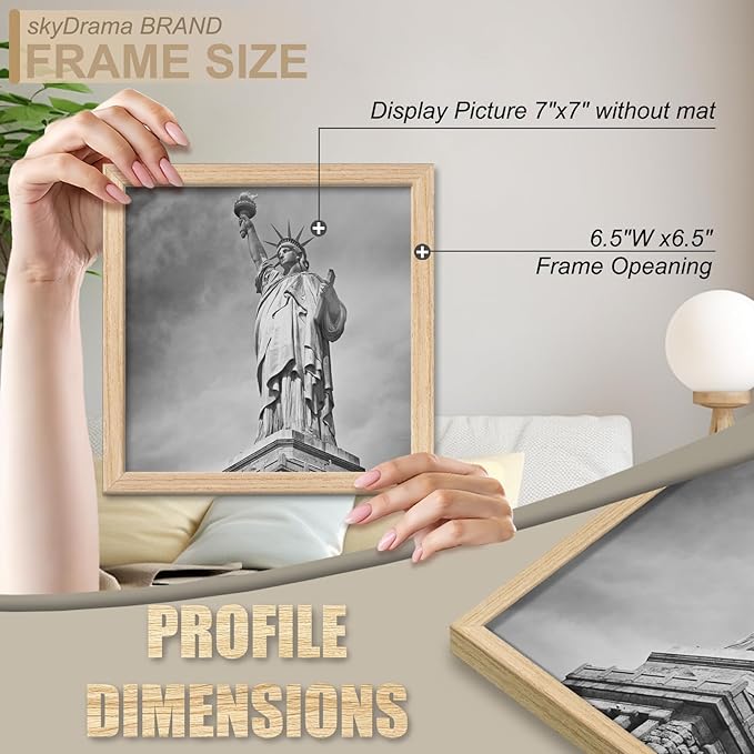 Natural Solid Wood 7x7 Picture Frame, Display 7 x 7 Inch Picture Poster Photo, Vertical & Horizontal Wall Hanging - 2 Pack/Natural/7"x7"