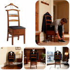 Brown Valet Stand with Office Chair Hanger & Drawer - Men's Accessory Organizer for Clothes, Watches, Keys & More