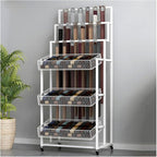 Heavy Duty Belt Display Stand, Metal Belt Rack with 360° Rolling Wheels, Multi-Functional Accessory Display for Belts/Scarves/Wallets, Retail Belt Organizer for Store/Closet/Boutique