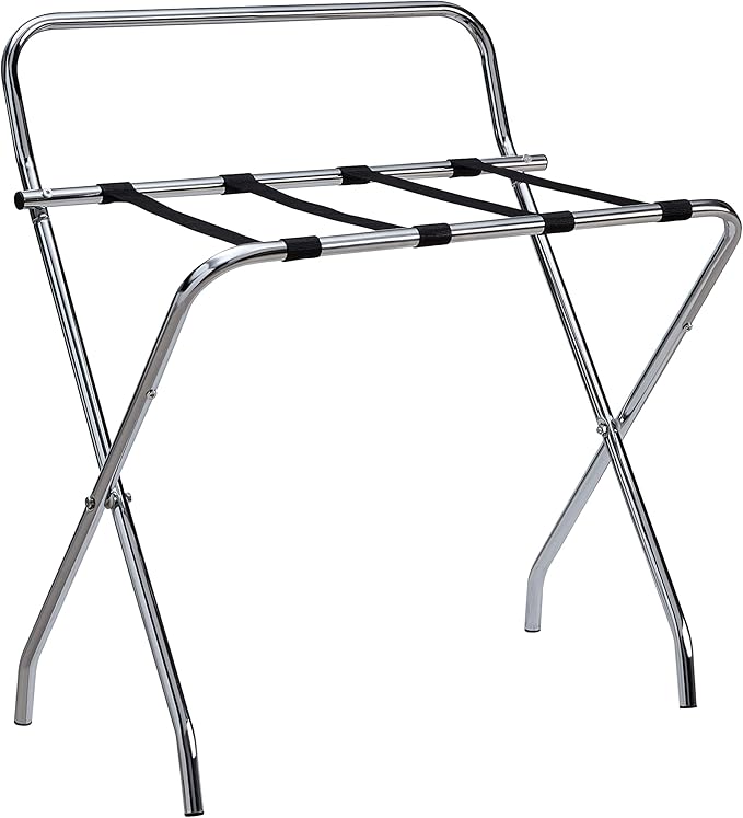 Kings Brand Furniture - Metal Foldable Luggage Rack, Suitcase Stand with Back, Perfect for Guest Room, Bedroom Hotel, Chrome/Black