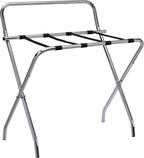 Kings Brand Furniture - Metal Foldable Luggage Rack, Suitcase Stand with Back, Perfect for Guest Room, Bedroom Hotel, Chrome/Black