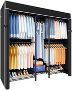 Ulif E12C Heavy Duty Closet Organizer System，Freestanding Clothing Rack, Adjustable Garment Rack 57.1" W x 16" D x 76.5" H Holds 860 lbs, Black Clothing Rack with Black Dustproof Cover