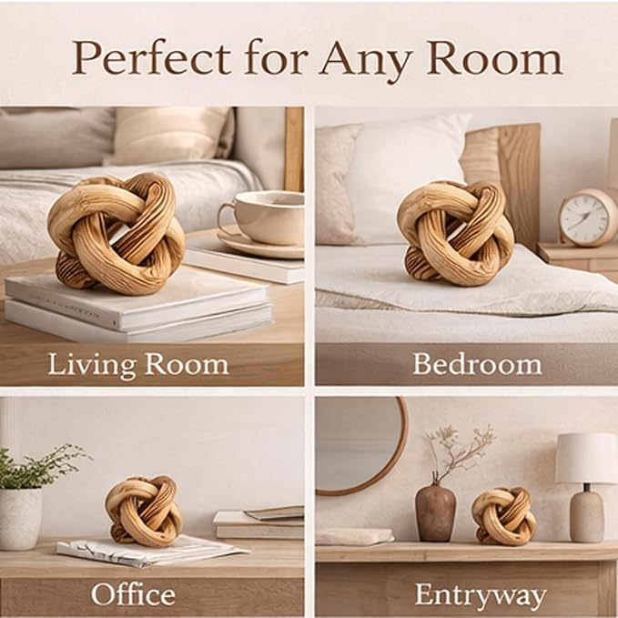 Wood Knot Chain Link Decor - 3 Link Boho Wooden Hand Carved Decorative Wooden Links Knots for Coffee Table Entryway Modern Farmhouse Shelf Decoration (Burn Color)