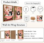 Framed Funny Bathroom Black Cat Canvas Wall Art Set of 2, Cute Cat Reading Newspaper on Toilet Pictures Wall Decor, Humor Animal in Bathtub Paintings Prints for Restroom 16x24 inch