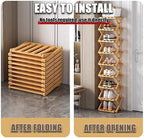 The 9-Tier No-Assembly Bamboo Rack, Foldable Space-Saving Organizer for Shoes, No Assembly Narrow Shoe Shelf for Entryway Closet Dorm (Brown, 8)