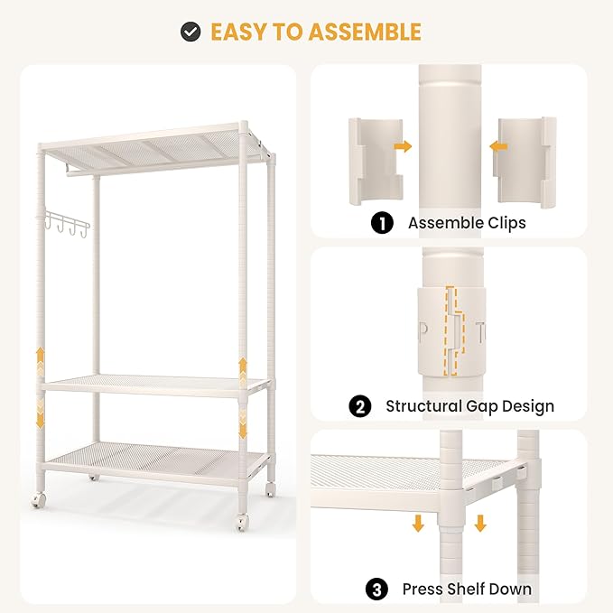 Heavy Duty Rolling Clothes Rack,Load 693LBS Clothing Racks for Hanging Clothes,Free Standing Closet Organizers and Storage Garment Racks with Wheels,Rods,Gray 70"H x 45"W x 18"D