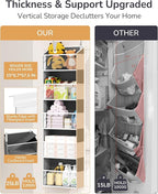 ULG 1-Pack Over Door Organizer with 5 Large Pockets 10 Mesh Side Pockets, 44 lbs Weight Capacity Hanging Storage Organizer with Clear Window for Bedroom Bathroom, RV, Clear Dark Grey