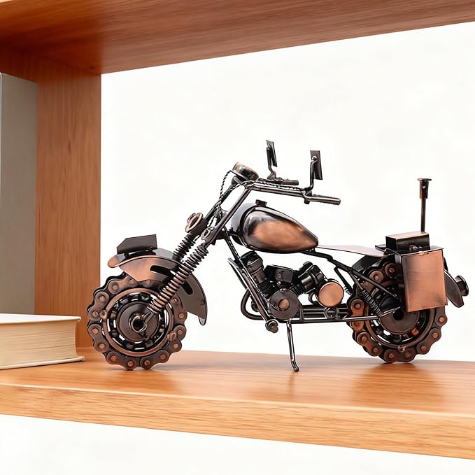 Motorcycle Gifts for Men & Women Riders, 11.8" Handmade Metal Motorcycle Model, Vintage Figurine & Desk Decor for Man Cave, Garage, Office & Home