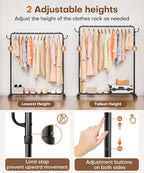 Homde Heavy Duty Clothes Rack: 120lb Standing Garment Storage for Indoor - Rolling Hanging Rod for Bedroom Laundry Room - Coat Dress Organizer on Wheels with luggage shelf (Black, 46.5")