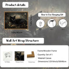 Framed Vintage Black Cat Canvas Wall Art, Gothic Dark Academia Cat Pictures Wall Decor, Moody Floral Animal Paintings Prints Cottagecore Home Decor for Living Room Bedroom Bathroom 12x16 inch