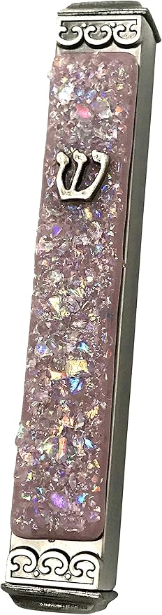 Sparkling Art Glass Mezuzah - Easy Mount Indoor or Outdoor - Weatherproof Metal Case - Gift Box and Non-Kosher Scroll Included - Hand Made in USA - Guaranteed for Life! (Mauve)
