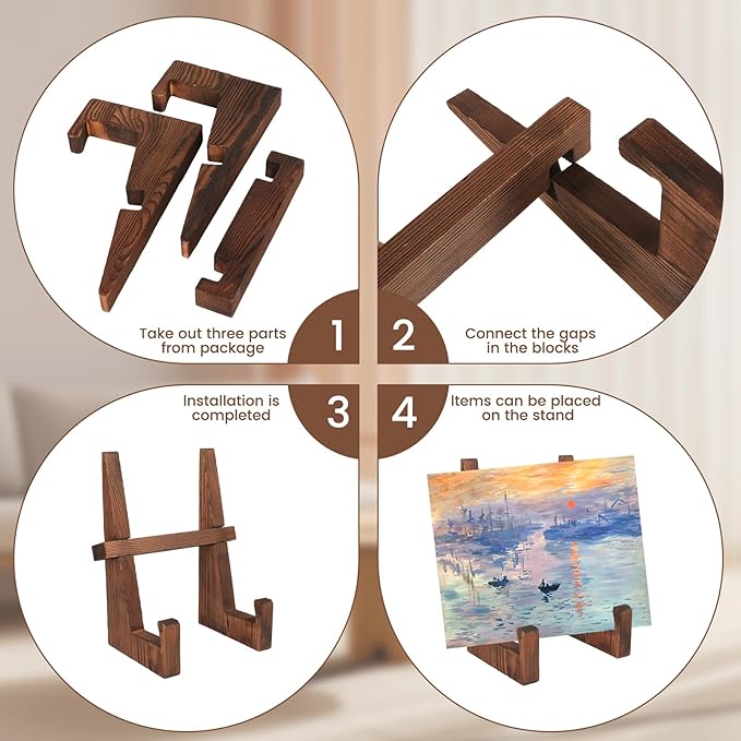 DEBETOOL Wooden Plate Stand - 8.8inch Wood Plate Holder Stand for Display, Rustic Wooden Picture Frame Holder Stand, Decorative Table Top Easels for Display