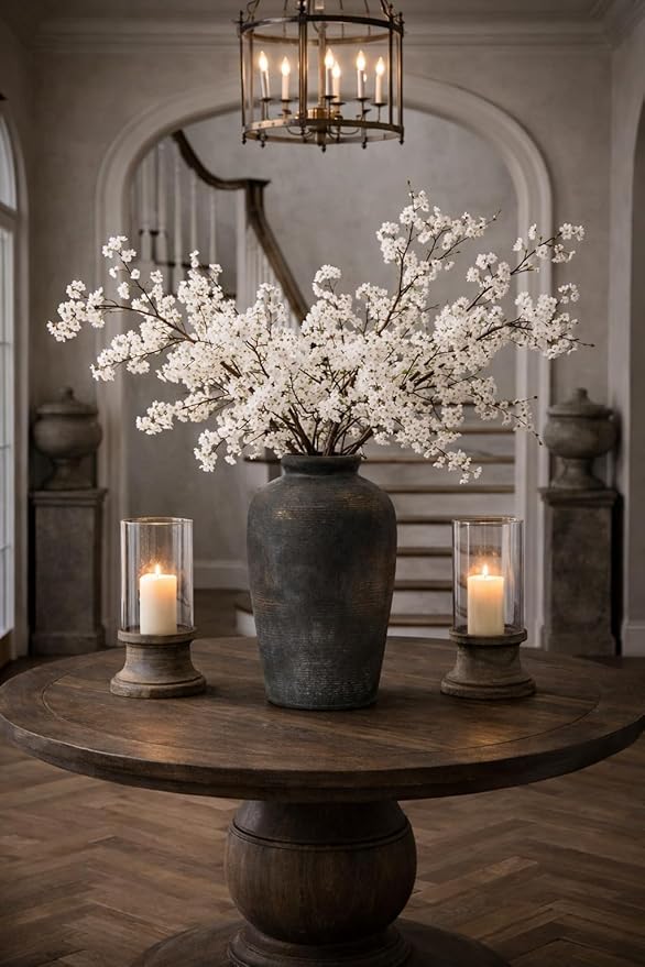 Large Ceramic Rustic Vase, 11 inch Minimalist Decorative Farmhouse Tall Vase for Home Decor, Living Room, Shelf Decor, Enterway, Wedding, Table Decoration, Bronze