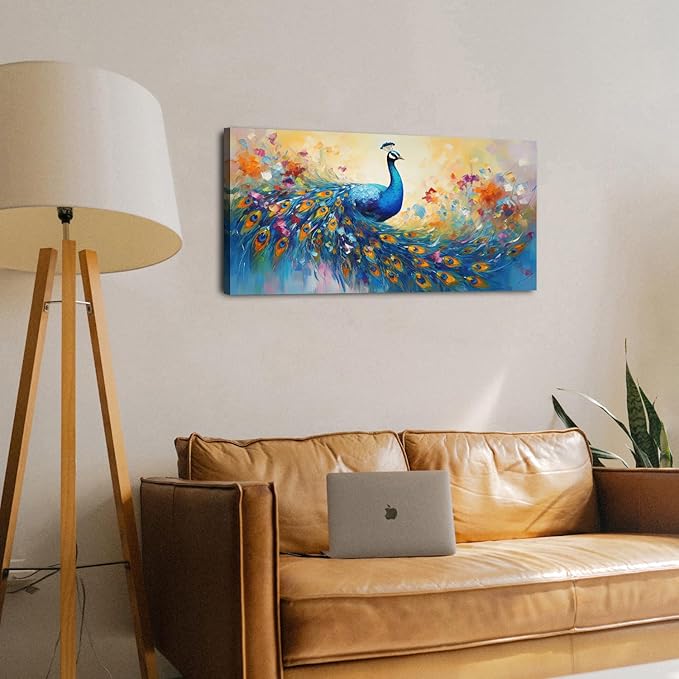 Abstract Peacock Wall Art Colorful Peacock Pictures Wall Decor Abstract Bird Canvas Poster Watercolor Animal Prints Painting Vintage Framed Artwork for Living Room Bedroom Home Decorations 20x40