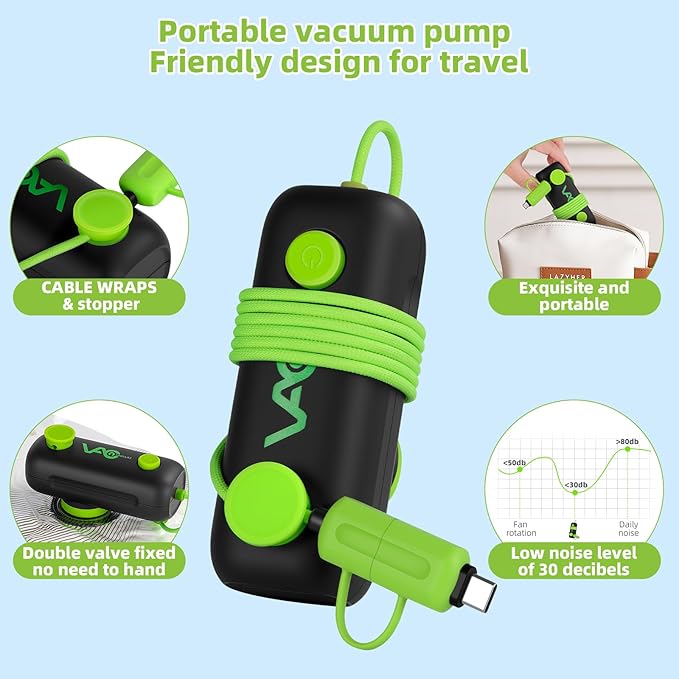 Vacuum Bags for Travel - USB Electric Pump, 12 Pack Carry-on Size Vacuum Seal Bags for Clothing - Space Saver Vacuum Storage Bags for Luggage, Travel Essentials.