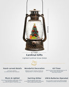 Snow Globe Christmas Decorations, Musical Christmas Snow Globes Glitter Tree Lantern Light Up 6H Time USB Lined/Battery Festival Snow Globes for Adults