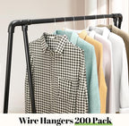 Wire Metal Clothes Hangers Bulk 200 Pack, 16 Inch 12 Gauge Standard Size, Slim Space Saving for Coat Suits Shirts Pants Skirts, Non Slip, Silver
