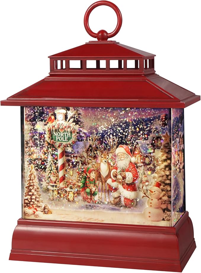 Christmas Snow Globe Lantern Water Glittering Lantern with 8 Songs & 6H Timer Romote Control Christmas Snow Globes USB & Battery Operated for Christmas Festival Decorations Gifts (Santa and Reindeer)