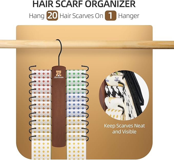 ZEDODIER 2 Packe Wooden Tie Rack, Tie Hanger for Men Closet, 40 Storage Capacity, Non-Slip Rotatable Tie Organizer, Hanging Space Saving Holder, Vintage