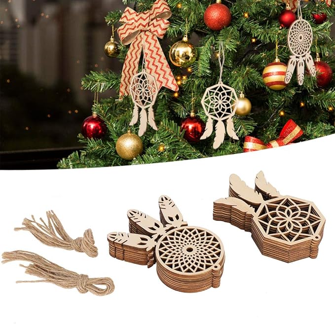 Wooden Dreamcatcher, 20Pcs Unfinished DIY Dream Catchers Kits Mini Decorative Hanging Ornaments Wall Craft for Home Bedroom Decoration