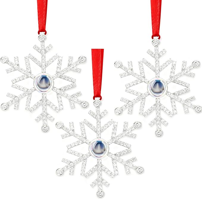 Set of 3 Christmas Hanging Ornaments - Silver Snowflake Star Pawprint Christmas Tree Decor for Xmas Tree Gift Decorative Hanging Ornaments Hanging Pendants (3, Silver Snowflake)