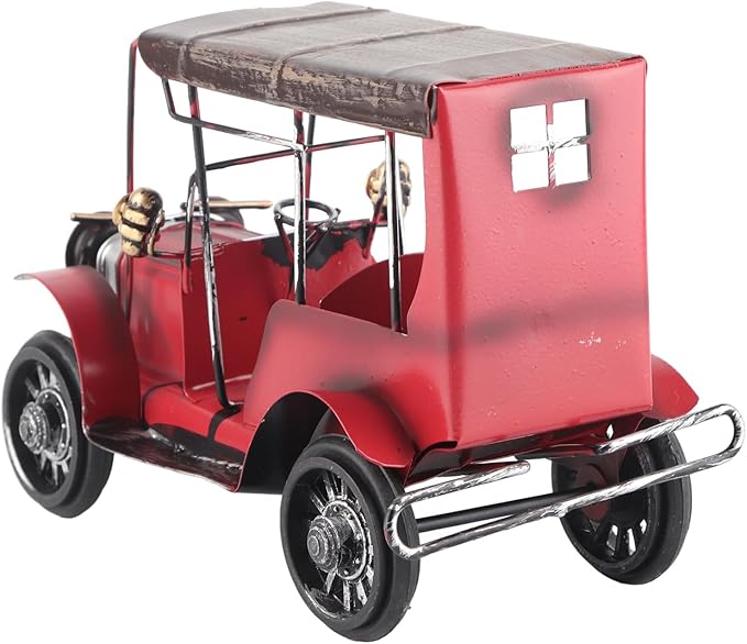 Vintage Classic Car Model Miniature, Old Vintage Car Desktop Decor, Red Tin Alloy Retro Automobile Ornament with Authentic Details for Home Office Bar Wedding Gift