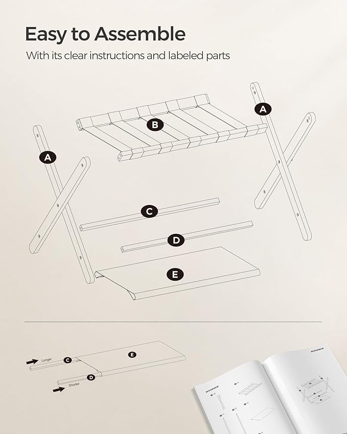 SONGMICS Bamboo Luggage Rack for Guest Room, Set of 2, Folding Suitcase Stand with Fabric Storage Shelf, for Hotel, Bedroom, Heavy-Duty, Holds up to 131 lb, Ink Black URLR007B02