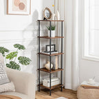 HOOBRO 5-Tier Corner Shelf Stand, Corner Square Rack Display Shelf, Tall Storage Plant Stand, Bookcase for Small Spaces, Living Room, Home Office, Kitchen, Rustic Brown and Black BF50CJ01
