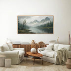 SIGNINART Large Green Forest Framed Canvas Wall Art, Misty Mountain Lake Wall Decor, Modern Foggy Wood Landscape Artwork, Nature Oil Painting Art Print for Living Room, Bedroom, Office 20"x40"