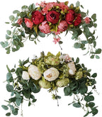 30 Inch Artificial Flower Swag, Wedding Artificial Peony with Green Leaves Swag, Handmade Flowers Backdrop Table Runner Centerpiece Garland for Arch Front Door Wall Home Hanging Wreath Decor(Green)