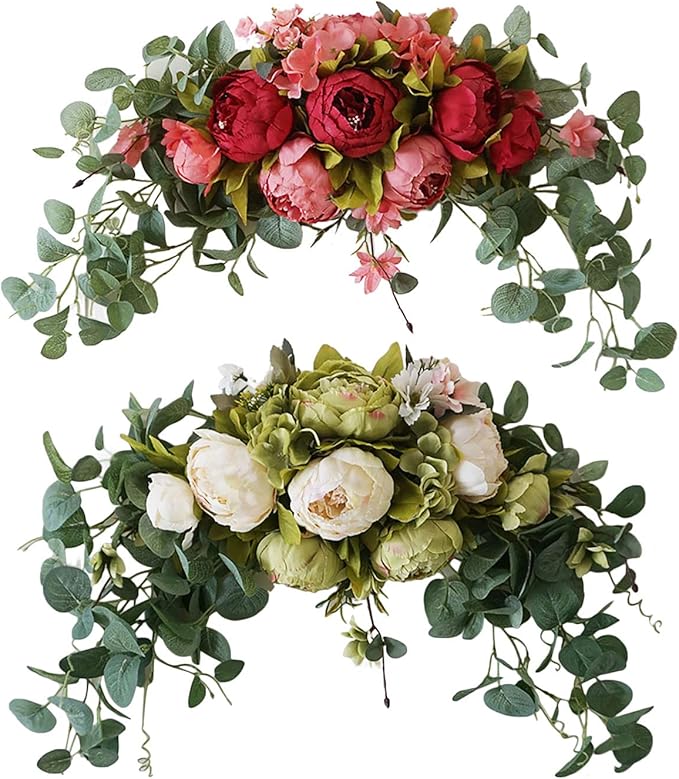 30 Inch Artificial Flower Swag, Wedding Artificial Peony with Green Leaves Swag, Handmade Flowers Backdrop Table Runner Centerpiece Garland for Arch Front Door Wall Home Hanging Wreath Decor(Green)